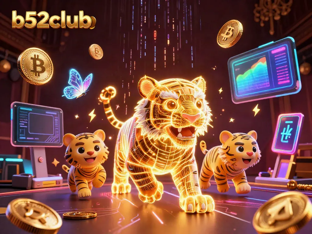 Engage with the b52clubb experience through a vibrant neon casino landscape filled with exciting game elements.