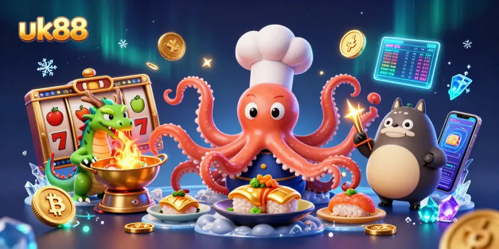 Experience thrilling gameplay at uk88 with vibrant slots and engaging characters in a dynamic casino scene.