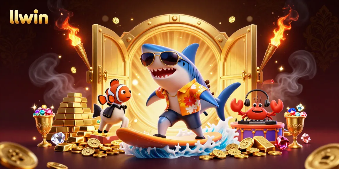 Experience the thrilling adventures of llwin with a shark and clownfish in a dazzling underwater casino scene.