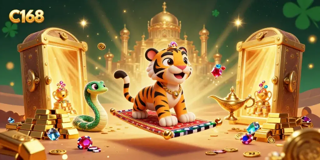 Experience breathtaking C168 casino adventures with the sultan on a treasure-filled flying carpet.