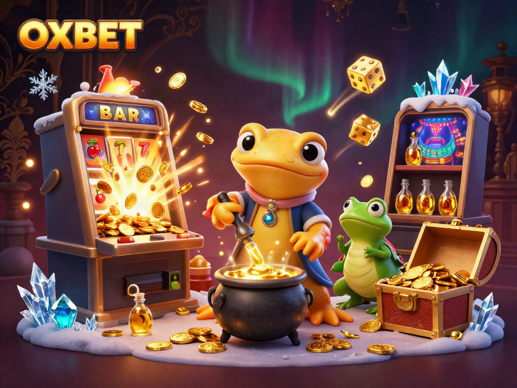 Experience the magic of gambling at OXBET with a vibrant illustration of a golden salamander alchemist