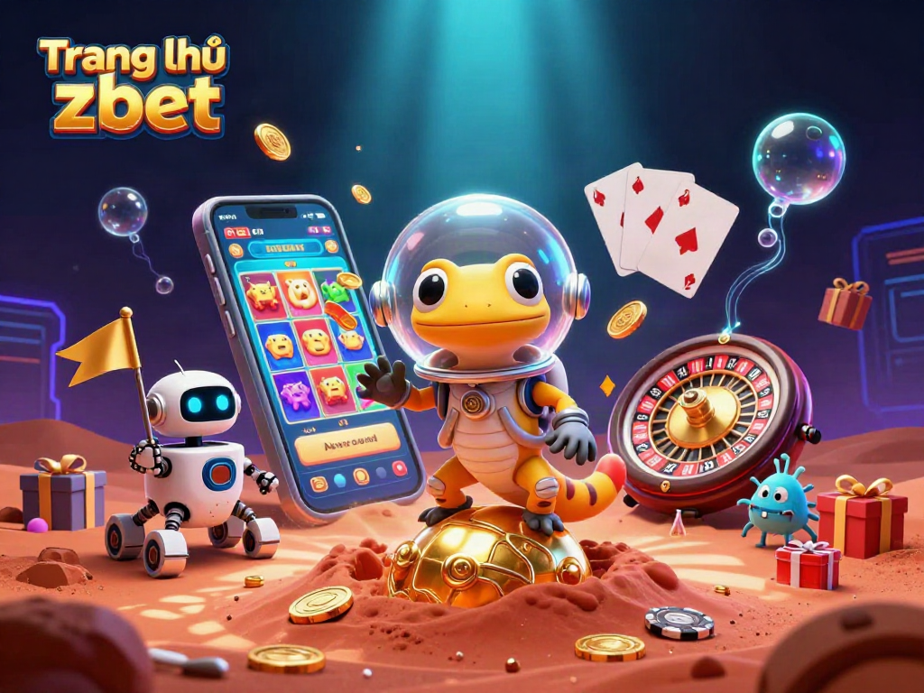 Experience thrilling gaming at Trang chủ zbet with a Martian gecko discovering a hidden casino, vibrant with casino elements.
