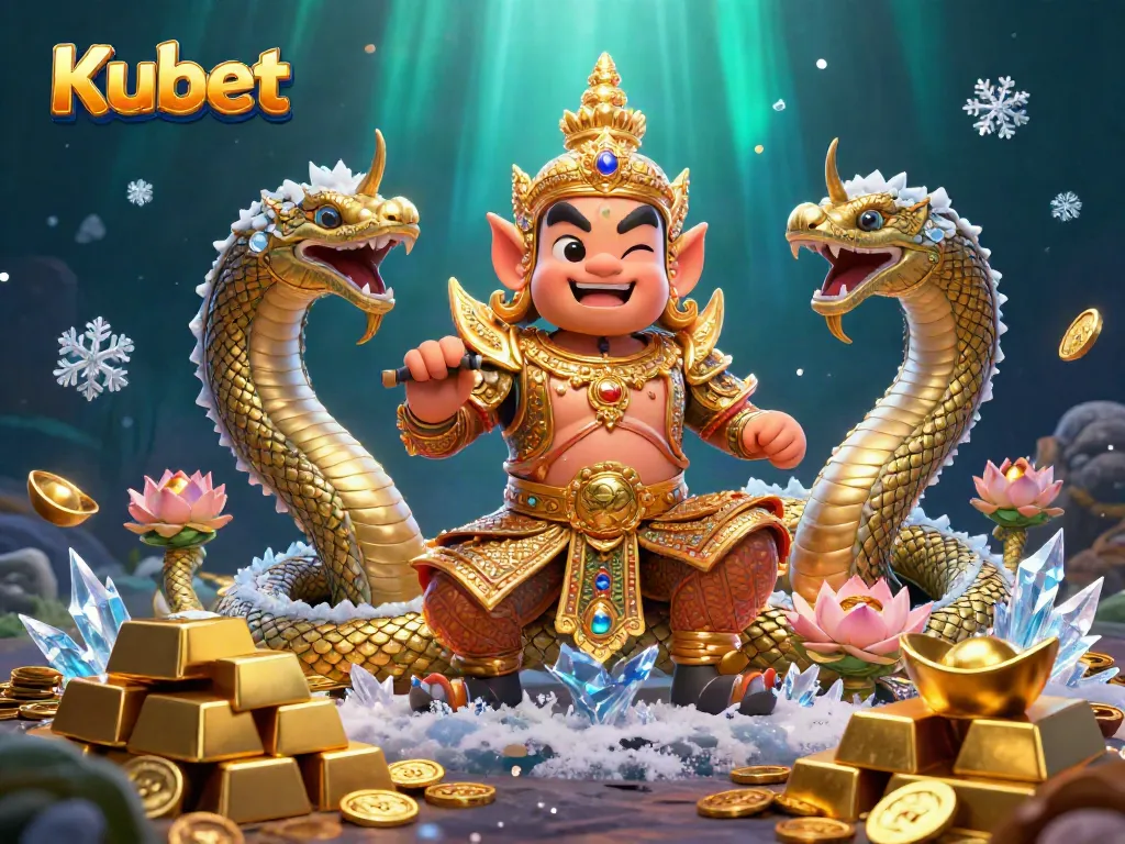 Kubet showcases a winning scene of vibrant casino excitement with golden treasures and temple guardians.