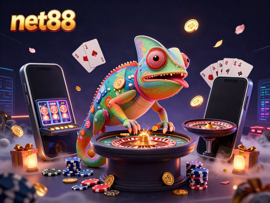 Experience the thrill of net88's vibrant casino scene with a chameleon owner and slots action.
