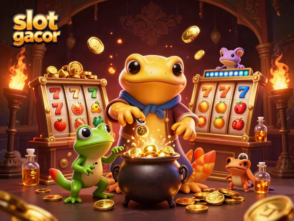 Experience slot gacor magic with a golden salamander alchemist and exciting casino elements.
