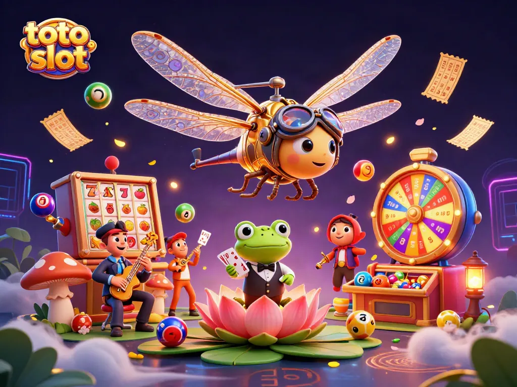 Engage with exciting toto slot experiences featuring a dragonfly pilot, frog croupier, and lively jazz musicians.