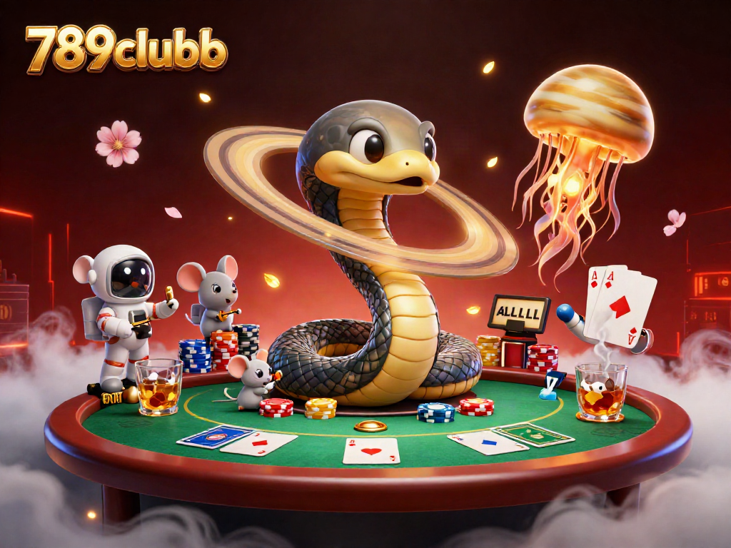 Bet on 789clubb with tiny astronaut mice at a cosmic roulette featuring Saturn's rings, vibrant casino scene.