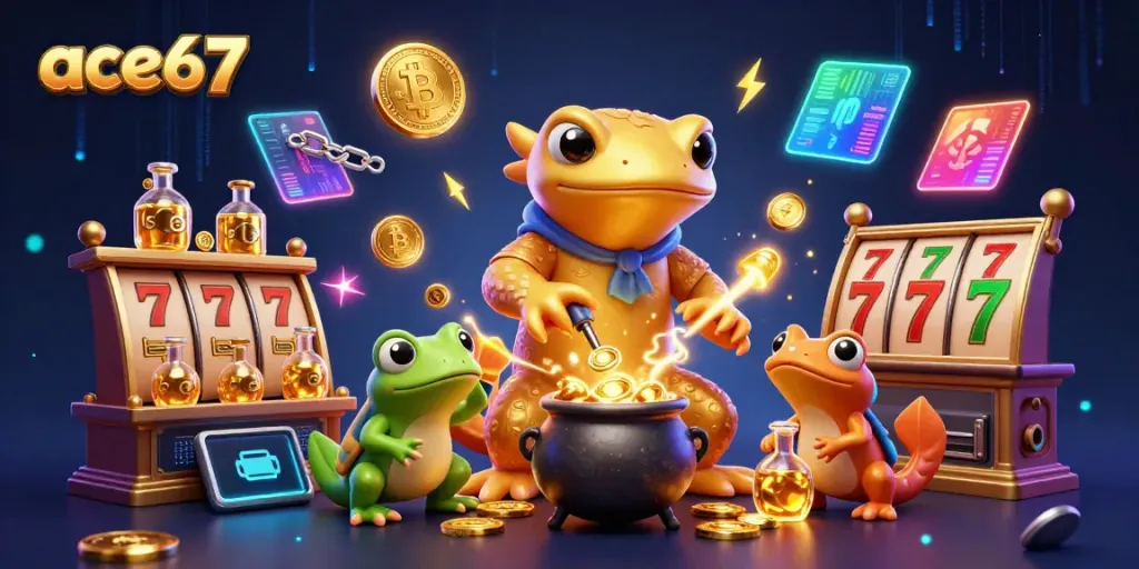 Transform base metals into gold coins in a mythical setting, ace67 casino promotion in 3D luxurious detail.