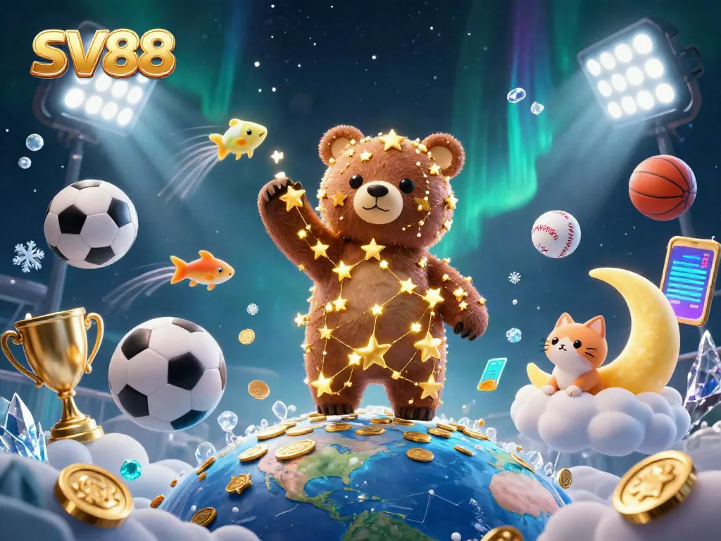 Experience the excitement of SV88 casino gaming with an energetic bear and dynamic game elements.