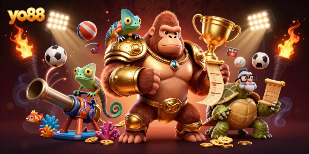 Engage in thrilling fish shooting games at yo88 featuring dynamic characters and vibrant casino elements.