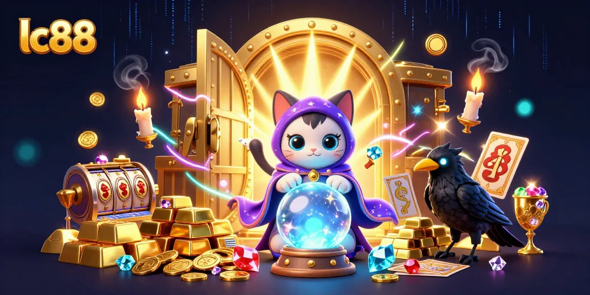 Experience the magic of lc88 with a vibrant casino scene featuring mystical characters and glamorous game elements.