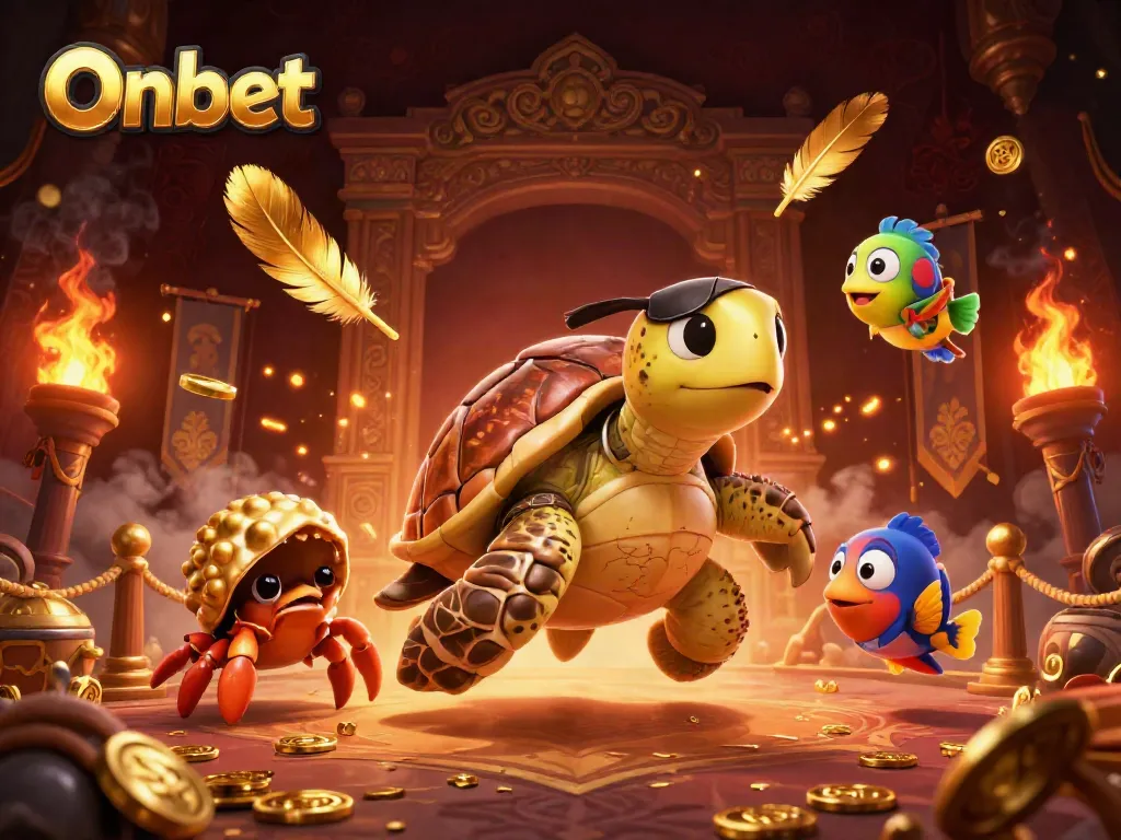 Engage with Onbet's thrilling pirate-themed casino world, featuring a turtle, hermit crab, and parrotfish.