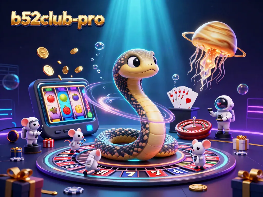 Experience thrilling cosmic bets with b52club-pro in this vibrant 3D casino scene.
