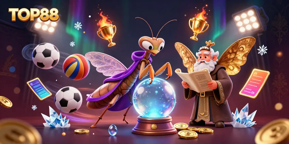 Experience TOP88's vibrant casino world with a fortune teller and wise moth in dynamic action.