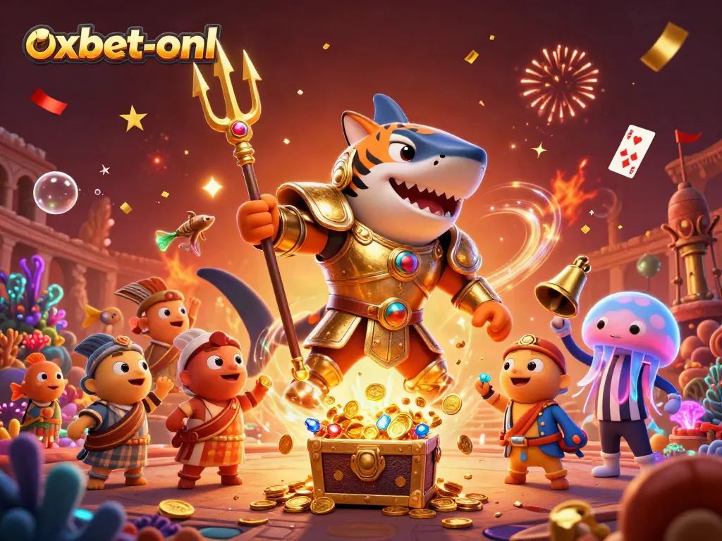 Experience thrilling winnings at oxbet-onl with an underwater gaming showdown featuring energetic characters and casino elements.
