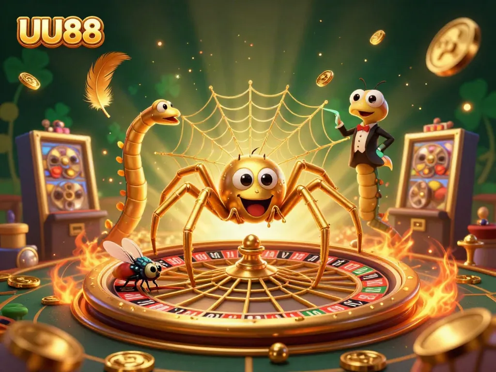 Experience thrilling bets at UU88 illustrated with a colorful, energetic scene filled with casino elements.