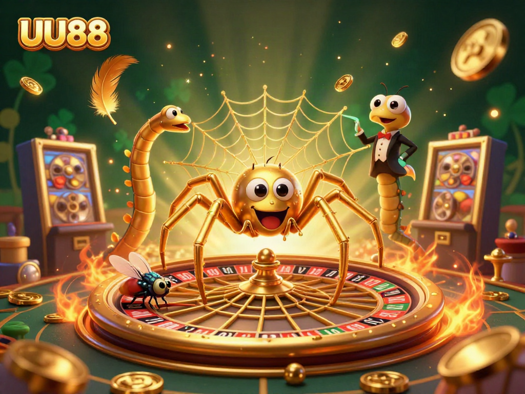 Experience thrilling bets at UU88 illustrated with a colorful, energetic scene filled with casino elements.
