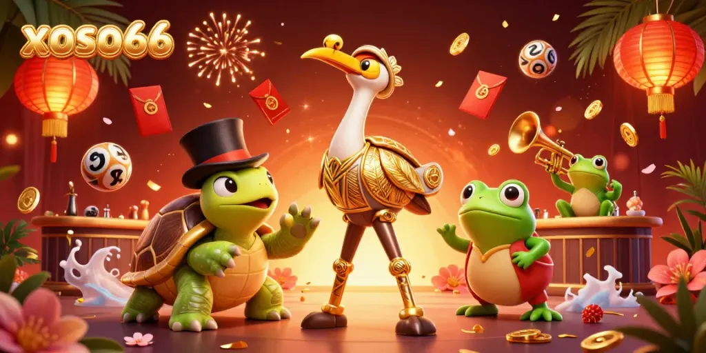 Experience thrilling lottery games with the vibrant xoso66 characters in action at a speakeasy.