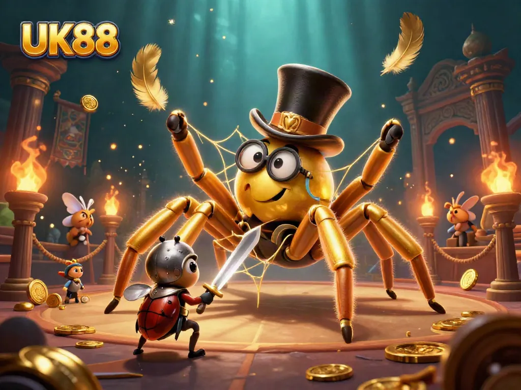 Experience UK88's gaming excitement with a heroic scene of mythical characters amidst vibrant casino elements.