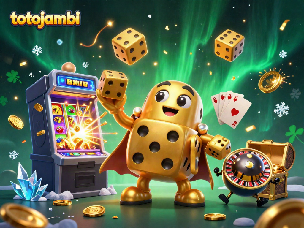 Spin the reels at totojambi with our vibrant 3D illustration depicting winning jackpots and playful casino characters.
