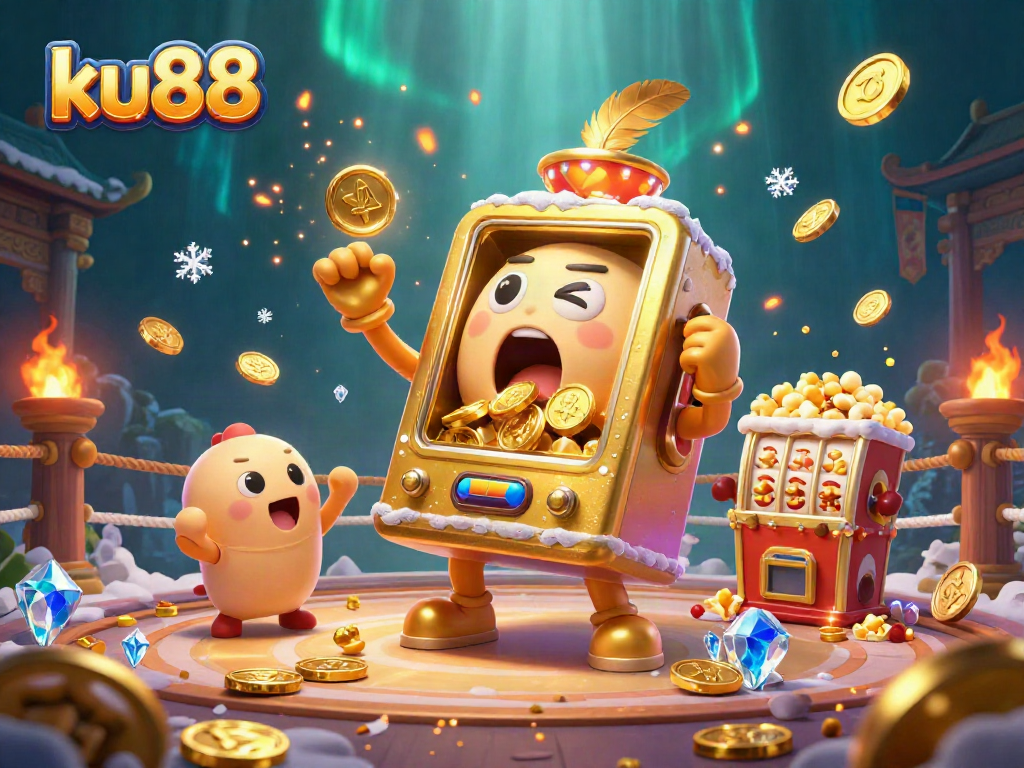 ku88 slot machine wins big with coins spilling, creating a vibrant casino atmosphere full of excitement.