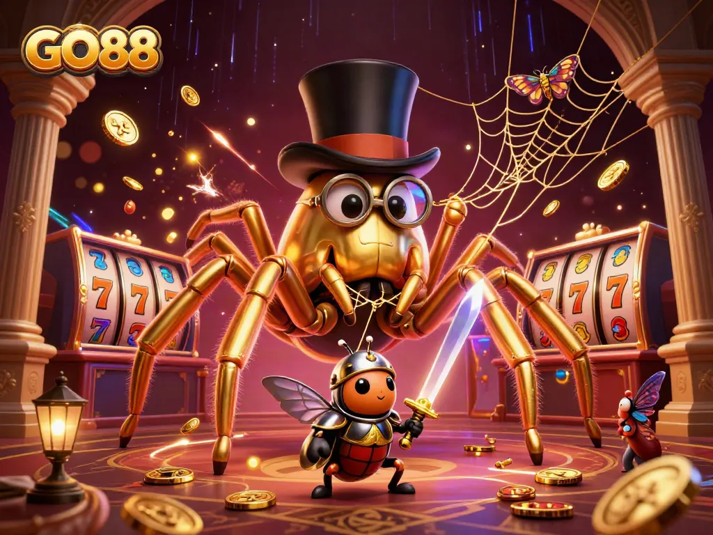 Experience GO88 with a vibrant casino scene featuring slots and characters in action.