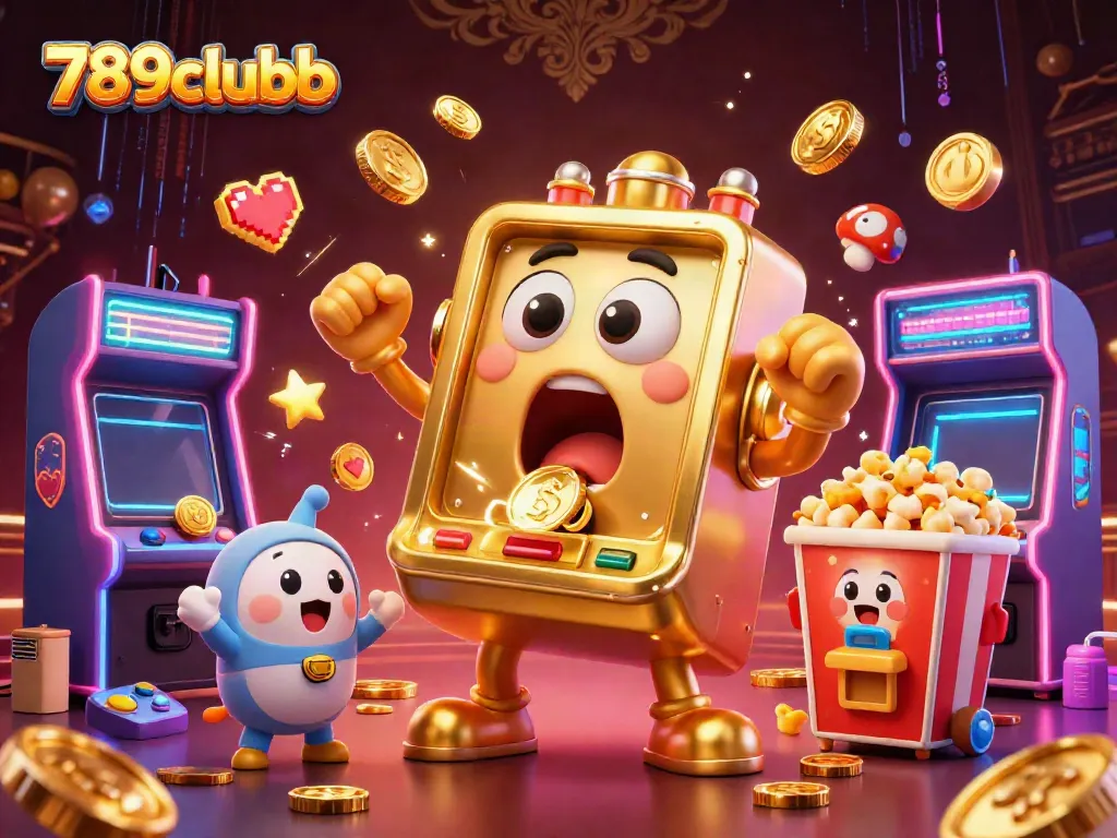 Experience the excitement at 789clubb with a joyful golden slot machine hitting a jackpot!