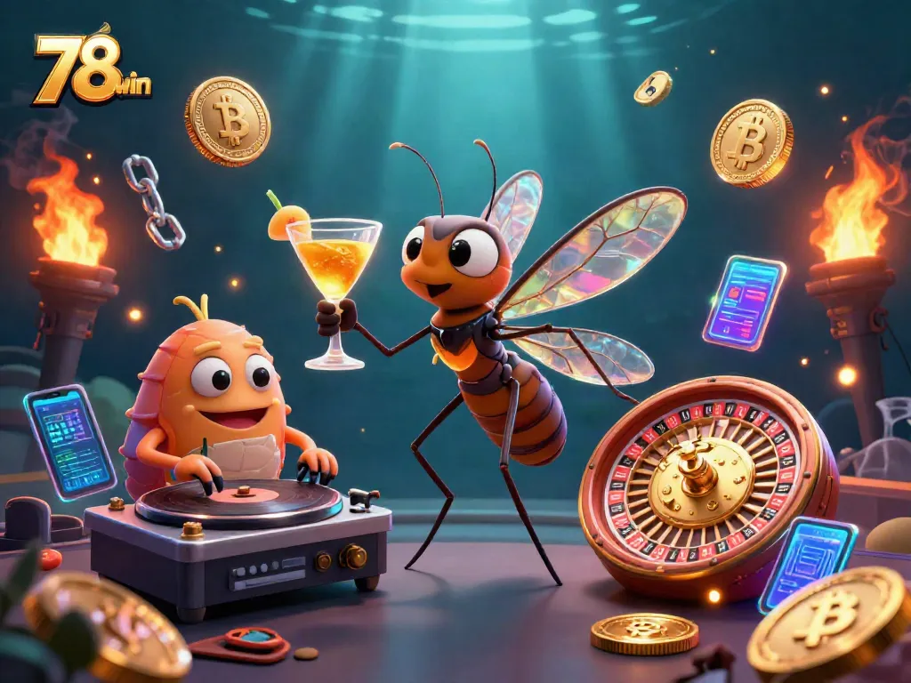 Join the excitement with 78win's vibrant casino themed illustration showcasing crypto elements.