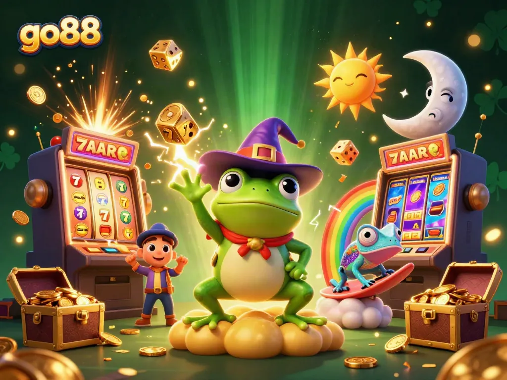 Experience the excitement of playing go88 slots with vibrant characters and golden coins scattering in the air.