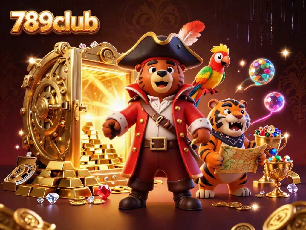 Experience thrilling wins at 789club with our vibrant pirate-themed 3D casino adventure illustration.