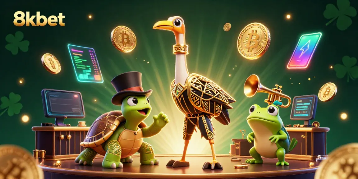 Experience the thrills of 8xbet with vibrant characters and crypto elements in a bustling digital casino scene.