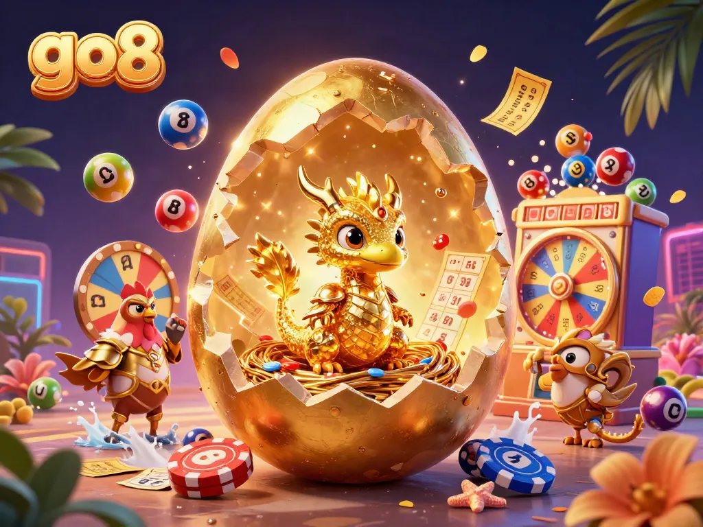 Experience the thrill of go8 casino gameplay with shimmering dragons and vibrant lottery elements.