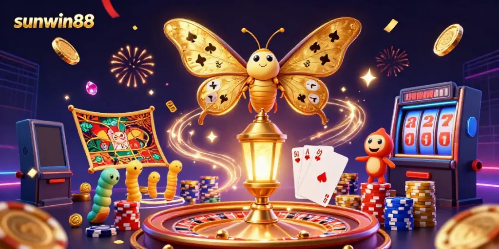 Experience thrilling gameplay at sunwin88 with vibrant casino elements and a majestic moth.