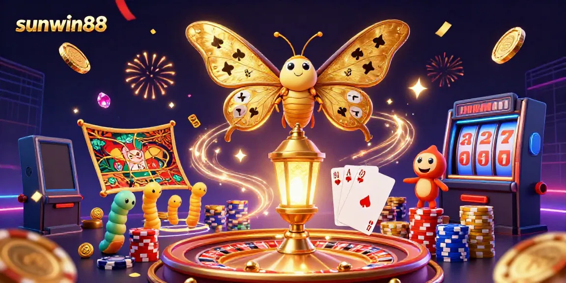 Experience thrilling gameplay at sunwin88 with vibrant casino elements and a majestic moth.