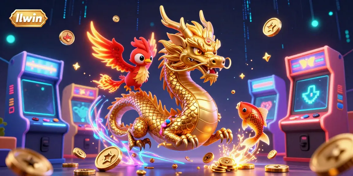 Experience thrilling gameplay at llwin with the dynamic scene featuring a Chinese dragon, phoenix, and koi fish amidst a vibrant casino environment.