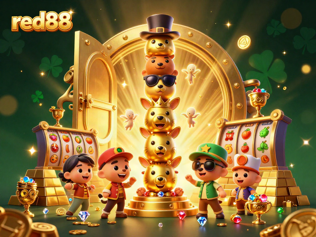 Experience the thrilling excitement of red88 with a vibrant casino-themed illustration.
