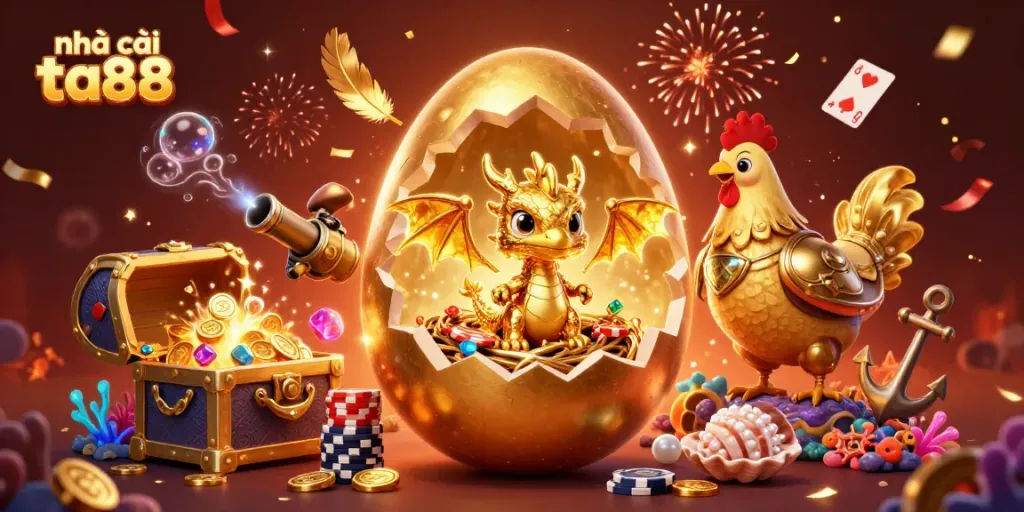 Engaging scene showcasing nhà cái ta88, featuring a golden dragon and poker chips in a vibrant casino atmosphere.