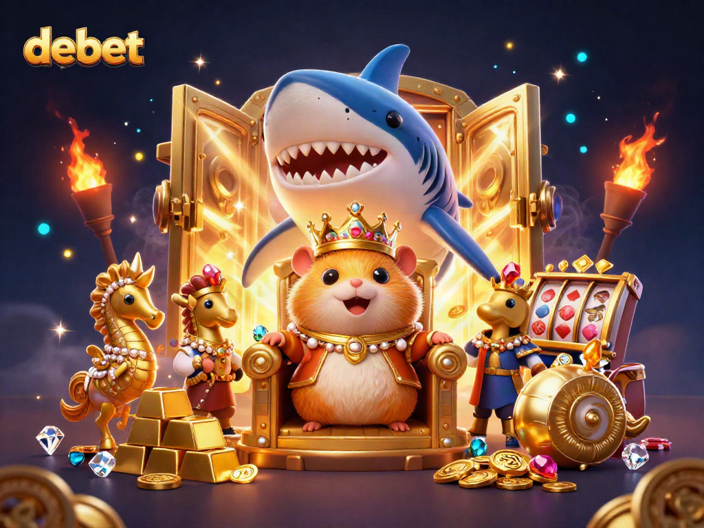 Experience debet action in a vibrant casino scene featuring a golden hamster king and gaming elements.