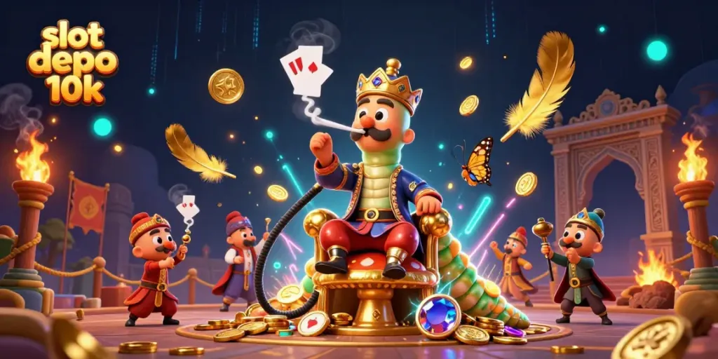 Experience the excitement of slot depo 10k with vibrant casino-themed 3D illustration.