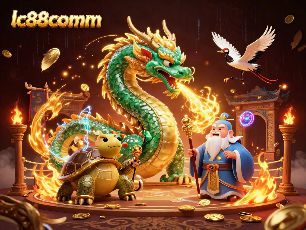 Enhance your gaming experience with lc88comm's dynamic dragon and sage illustration.