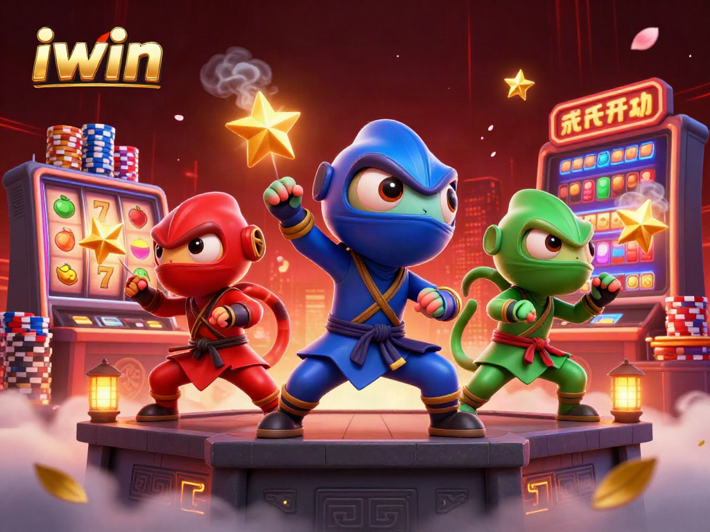 Experience the excitement of iwin's casino scene with chameleons and slot reels.