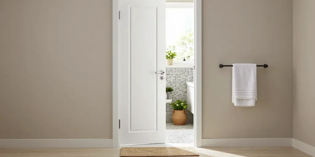 Pintu upvc kamar mandi in a stylish bathroom, showcasing sleek design and waterproof features.