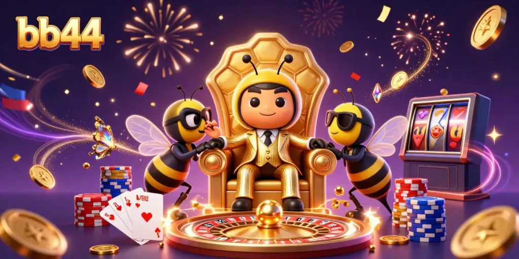 Win big with bb44’s exciting games showcased in a vibrant casino illustration.