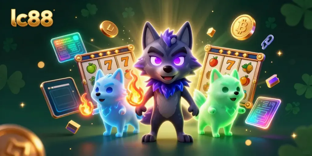 Exciting lc88 casino experience with shadow wolves and vibrant gaming elements.