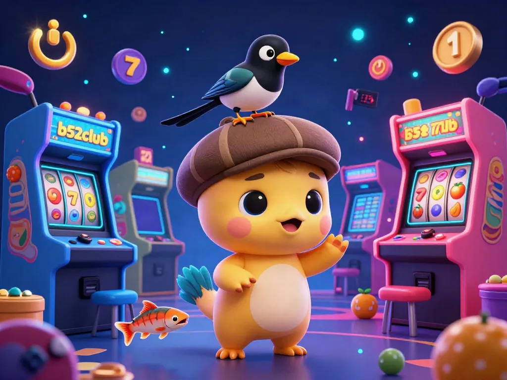 Experience the vibrant gaming excitement at b52club with cartoon characters and thrilling arcade elements.