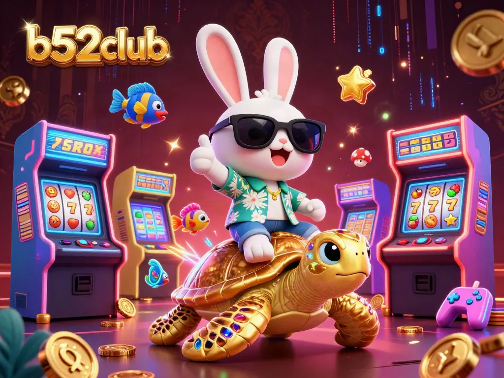Engage with b52club's vibrant slot gameplay featuring lively characters and casino elements.